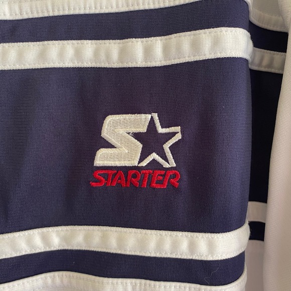STARTER Men's Size L Jacket Athletic Zip Front White Navy Blue 100% Polyester - Picture 7 of 13